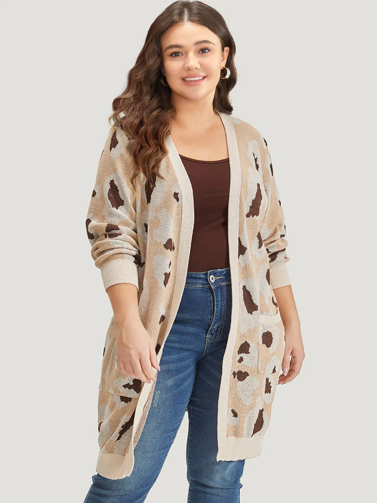 Leopard Print Open Front Patched Pocket Cardigan - Image 3