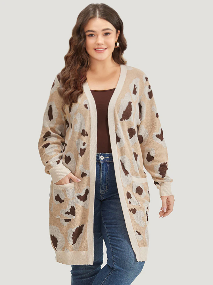 Leopard Print Open Front Patched Pocket Cardigan - Image 4