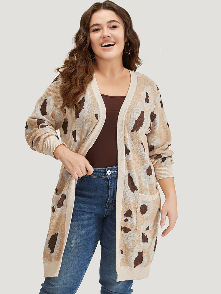 Leopard Print Open Front Patched Pocket Cardigan - Image 5