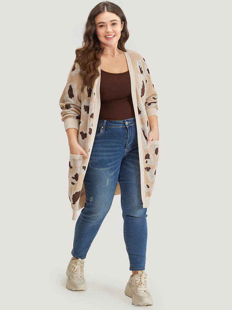 Leopard Print Open Front Patched Pocket Cardigan - Image 6