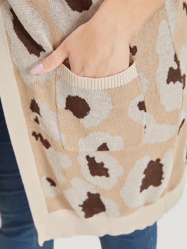 Leopard Print Open Front Patched Pocket Cardigan - Image 8