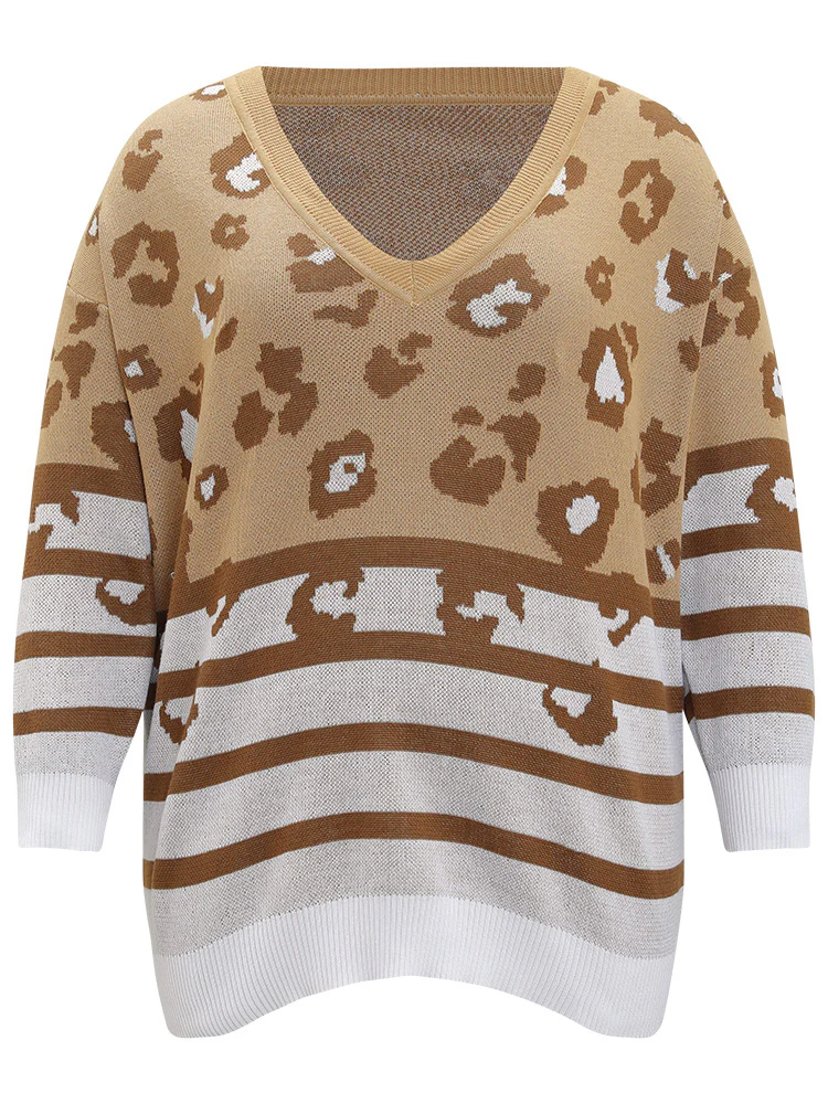 Leopard Striped Elastic Cuffs Pullover - Image 10