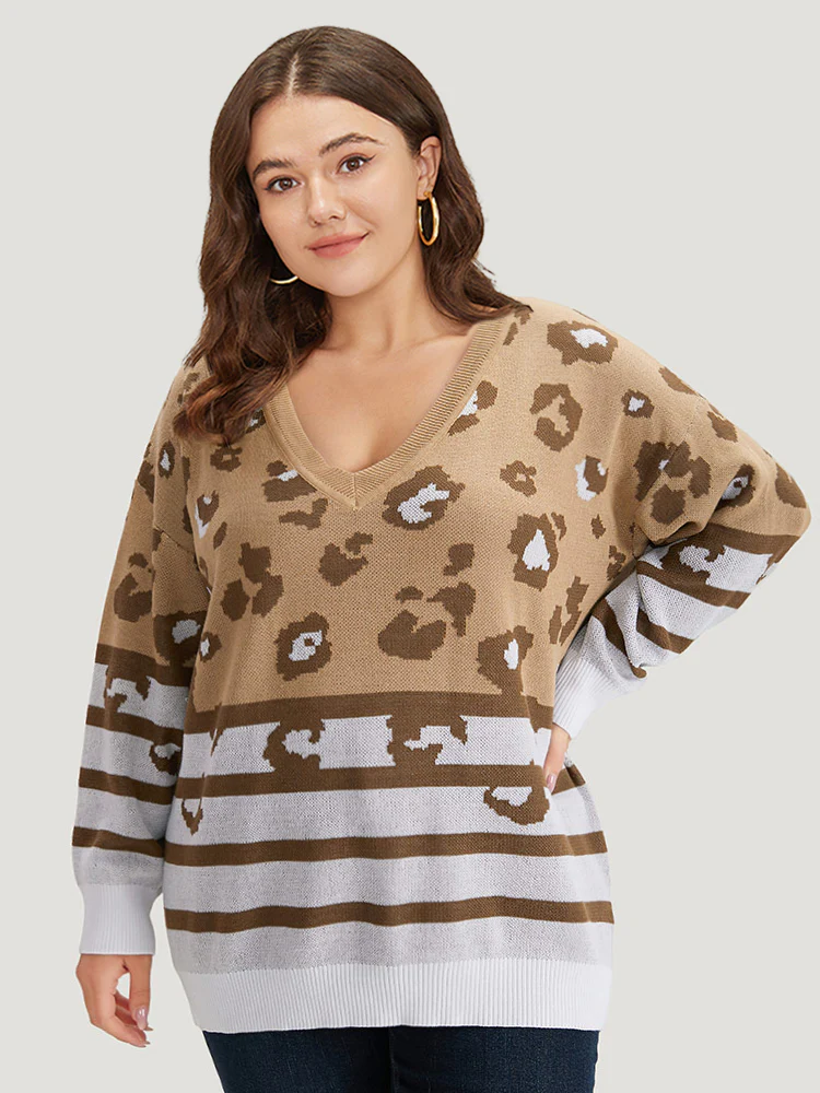 Leopard Striped Elastic Cuffs Pullover - Image 3