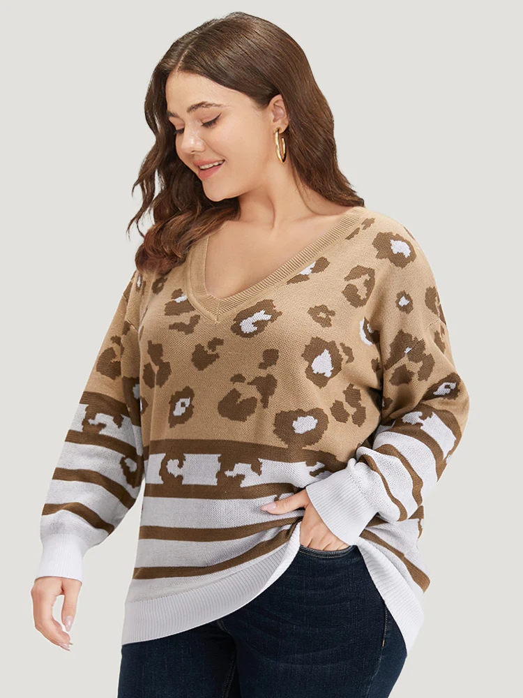 Leopard Striped Elastic Cuffs Pullover - Image 4
