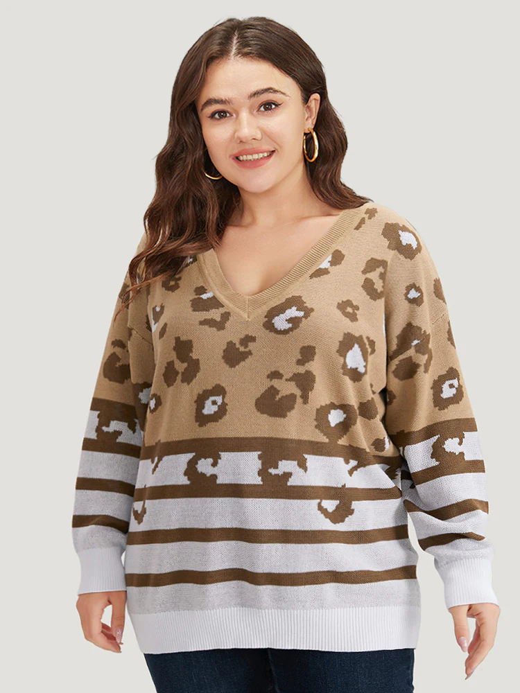 Leopard Striped Elastic Cuffs Pullover - Image 5