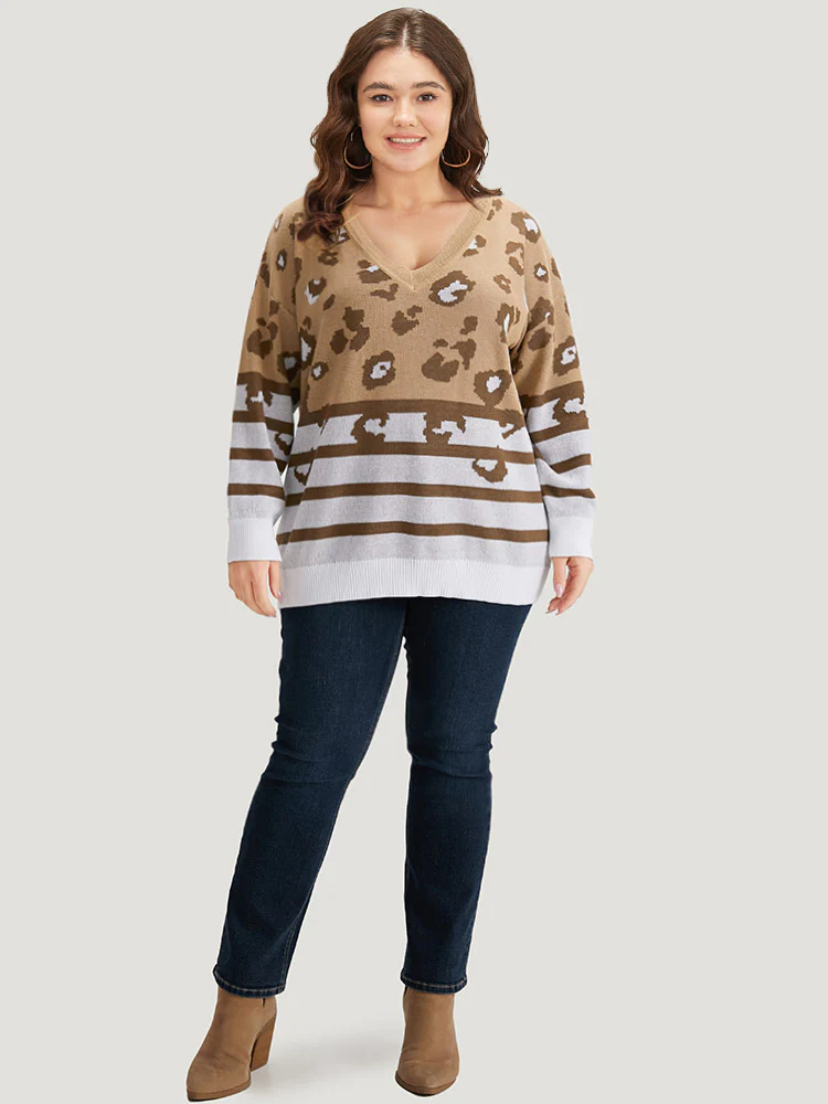 Leopard Striped Elastic Cuffs Pullover - Image 6