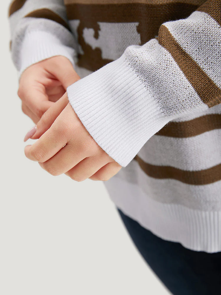 Leopard Striped Elastic Cuffs Pullover - Image 7