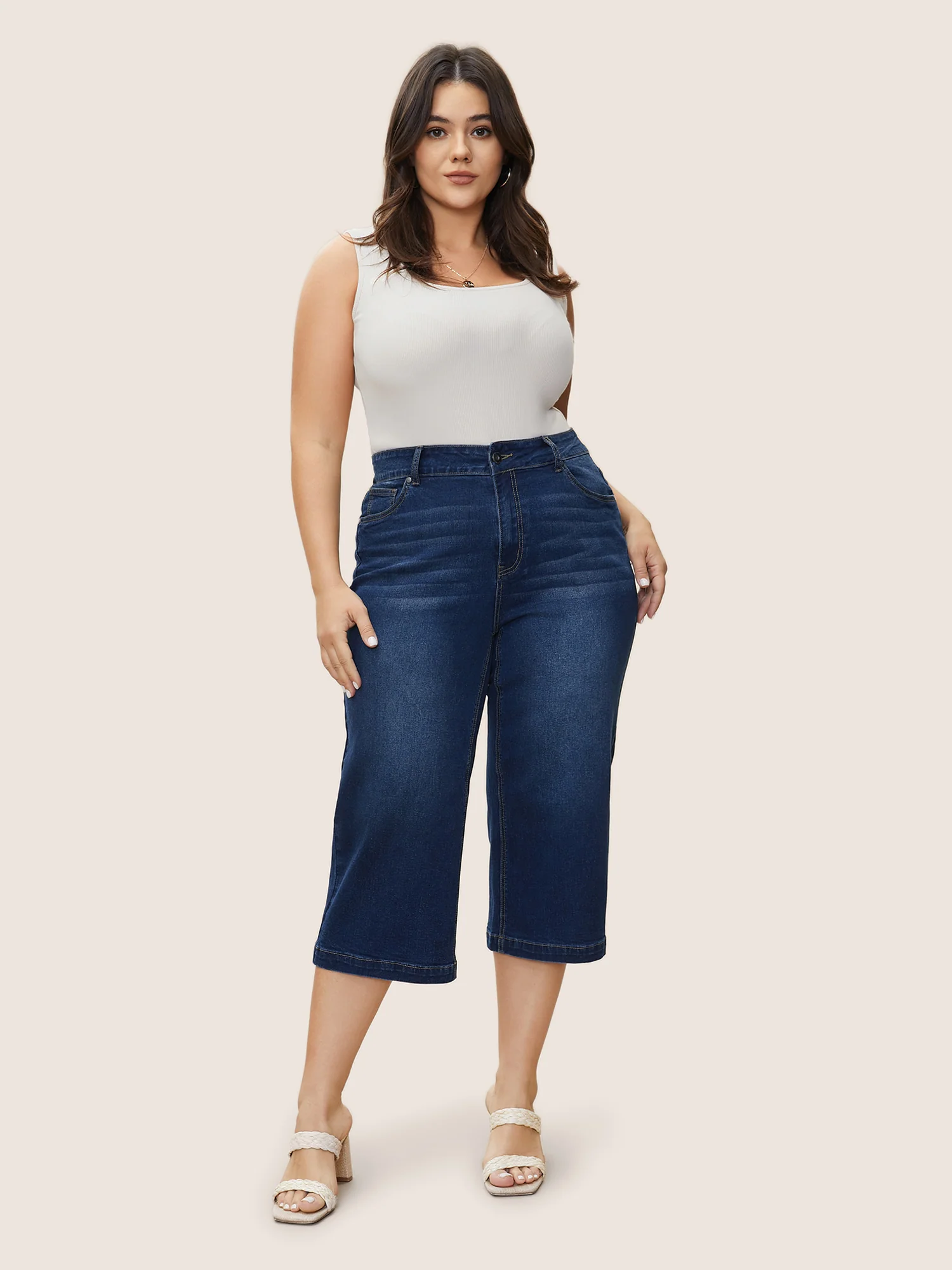 Medium Wash Wide Leg High Stretch Jeans - Image 3