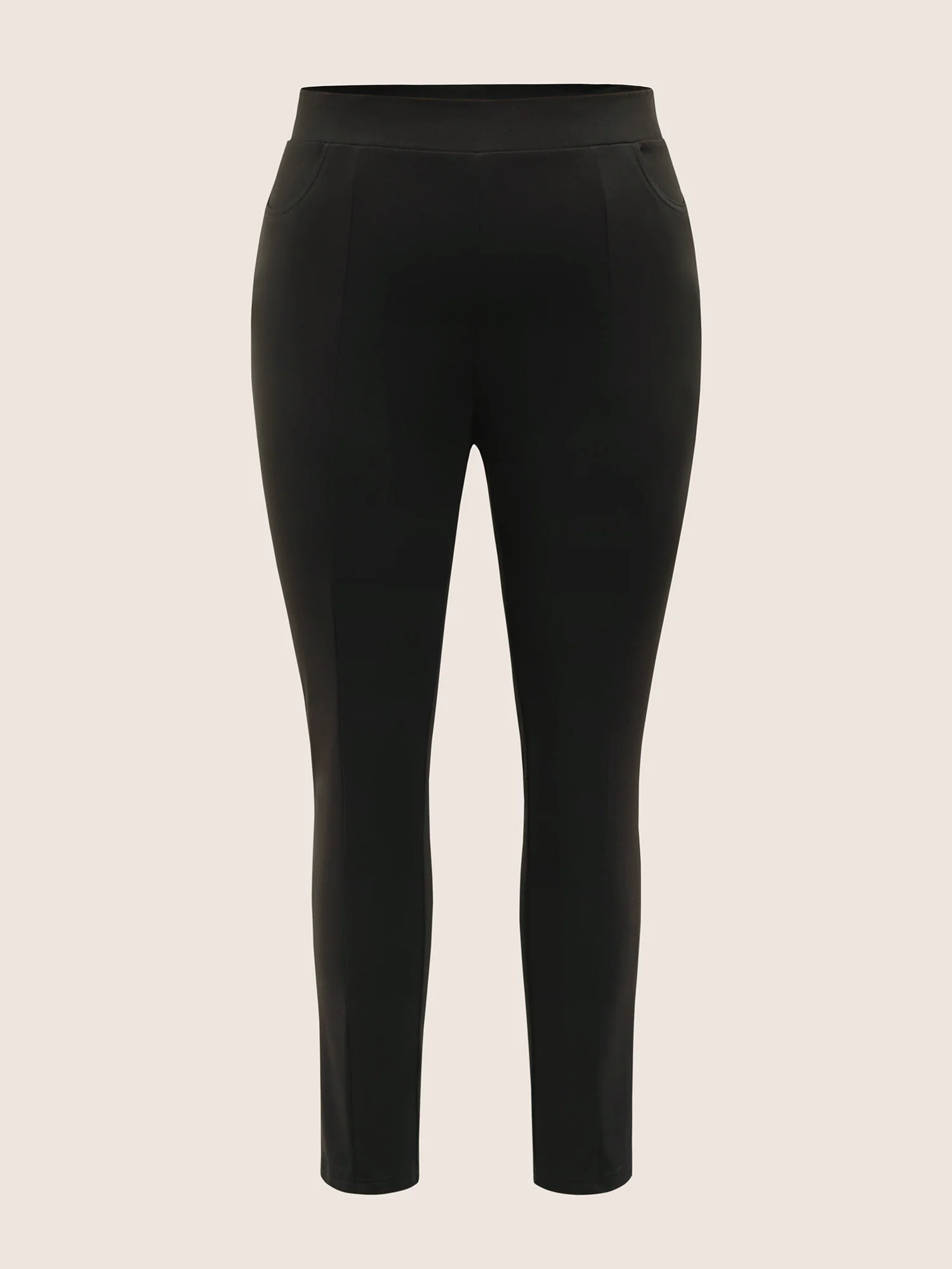 Plain Elastic Waist High Rise Slim Pants - Image 6
