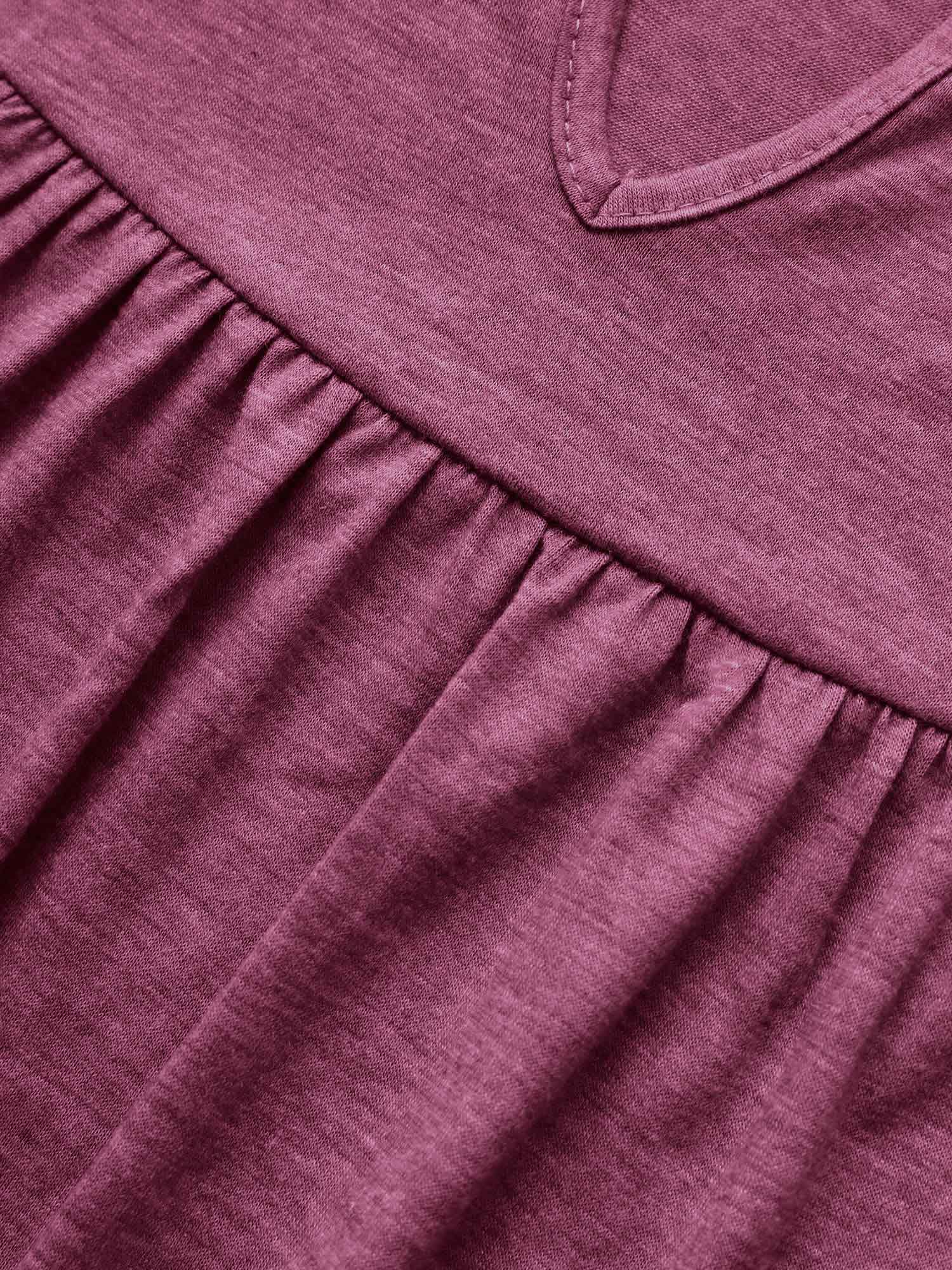 Plain Ruffle Sleeve Keyhole Gathered Crew Neck T-shirt - Image 10