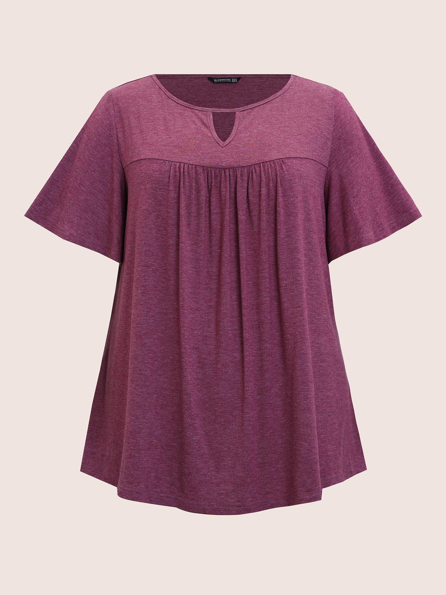 Plain Ruffle Sleeve Keyhole Gathered Crew Neck T-shirt - Image 12