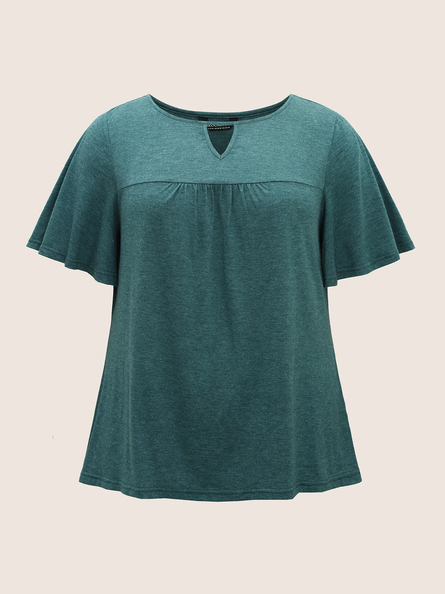 Plain Ruffle Sleeve Keyhole Gathered Crew Neck T-shirt - Image 19