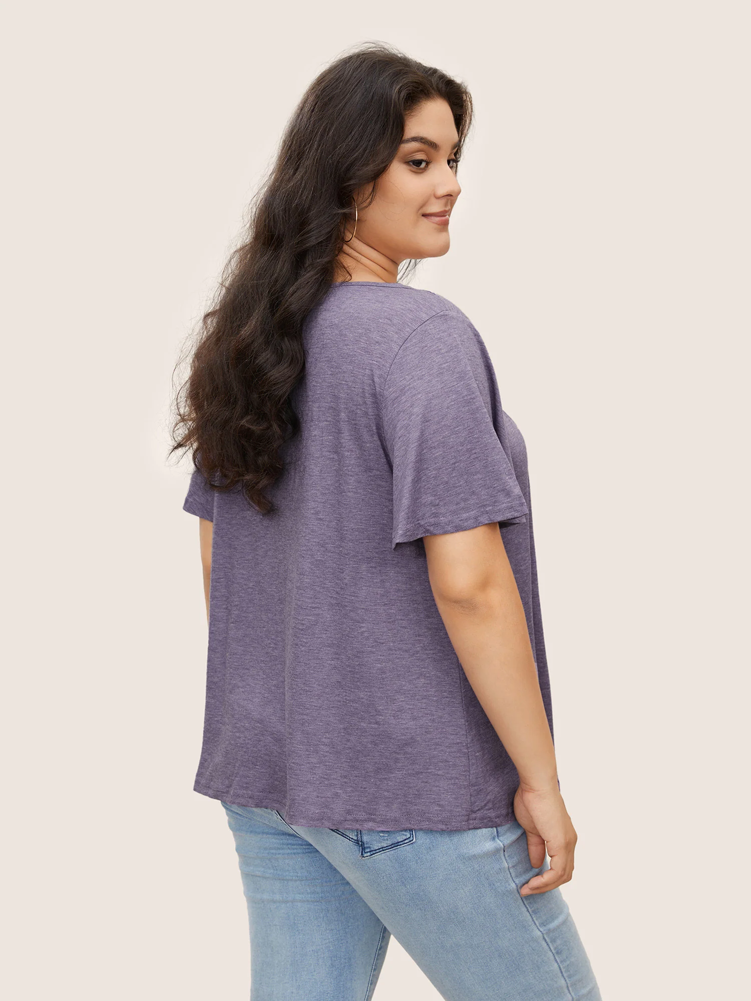Plain Ruffle Sleeve Keyhole Gathered Crew Neck T-shirt - Image 23