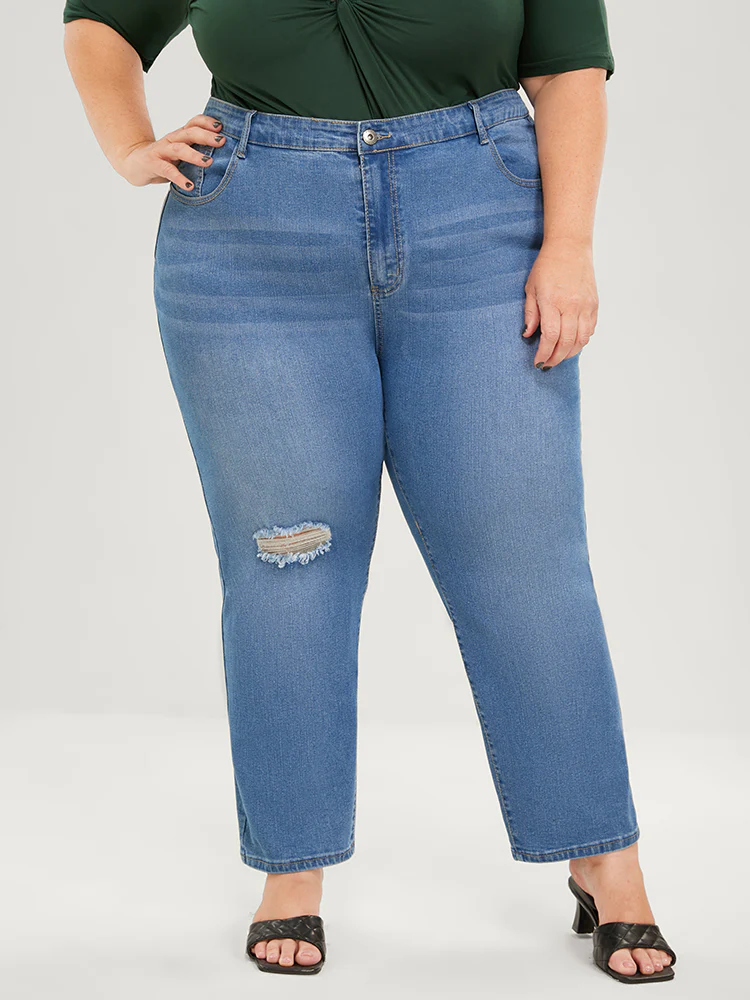 Skinny Very Stretchy High Rise Medium Wash Distressed Ankle Jeans - Image 10