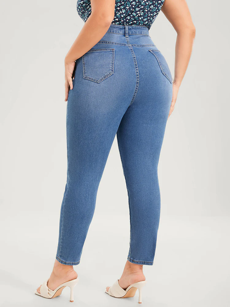 Skinny Very Stretchy High Rise Medium Wash Distressed Ankle Jeans - Image 5