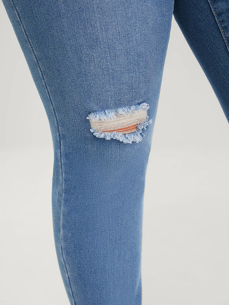 Skinny Very Stretchy High Rise Medium Wash Distressed Ankle Jeans - Image 7