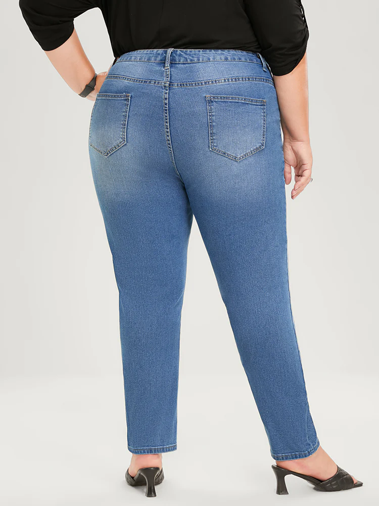 Skinny Very Stretchy High Rise Medium Wash Distressed Ankle Jeans - Image 9