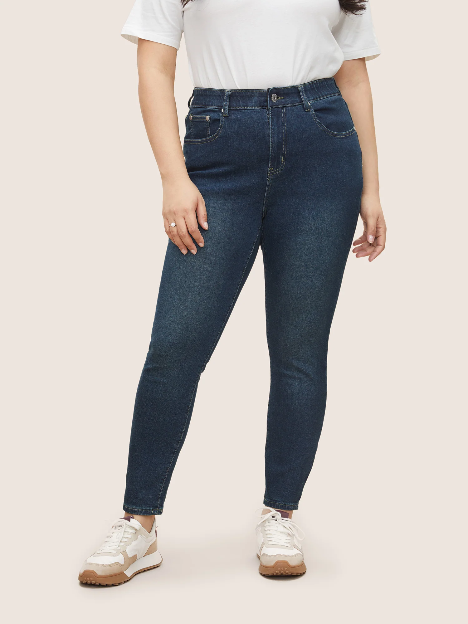 Skinny Very Stretchy High Rise Dark Wash Gap Proof Jeans - Image 8