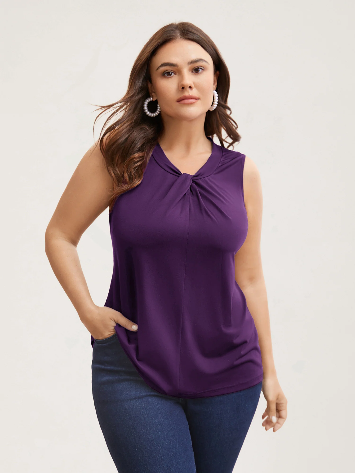 Solid Asymmetrical Neck Twist Front Tank Top - Image 12