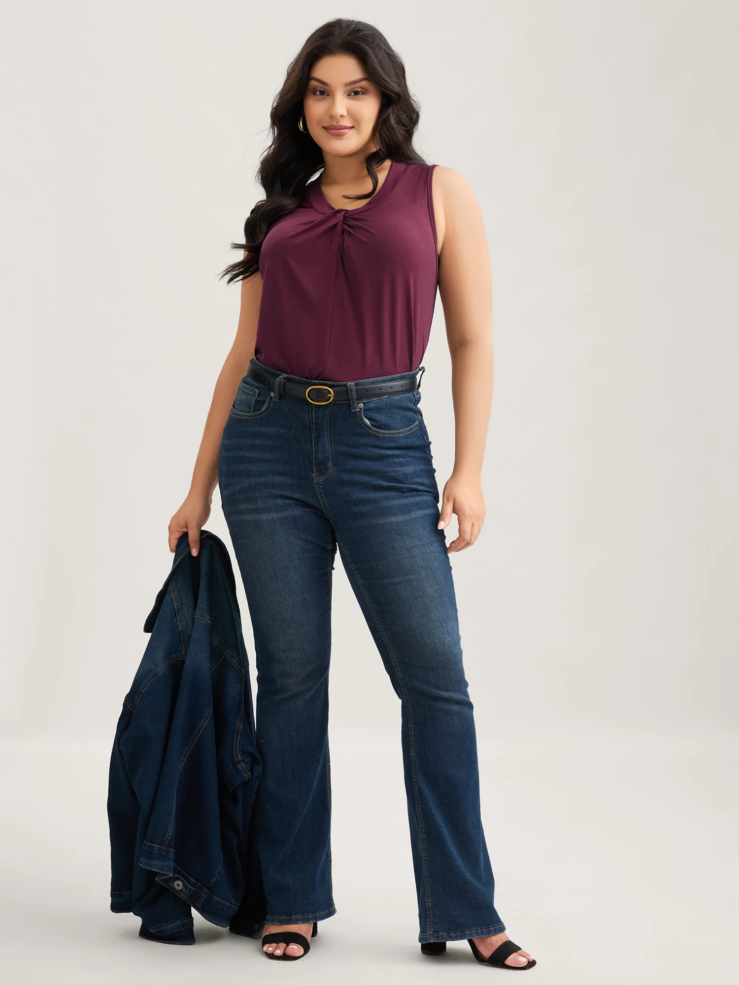 Solid Asymmetrical Neck Twist Front Tank Top - Image 4