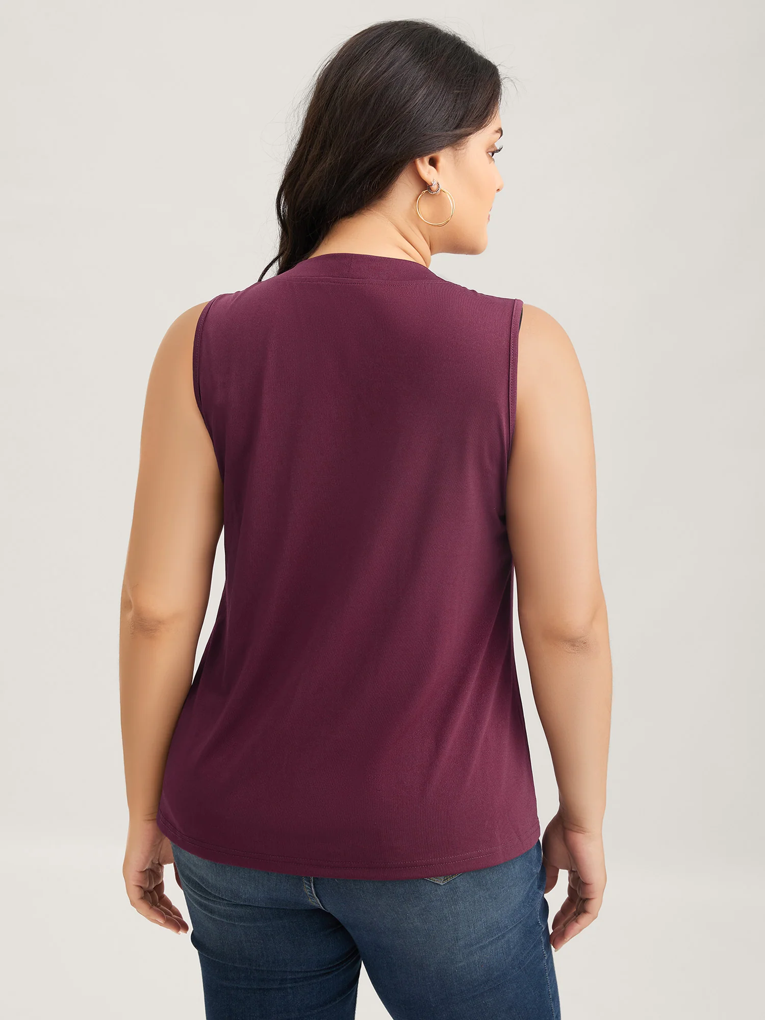 Solid Asymmetrical Neck Twist Front Tank Top - Image 5