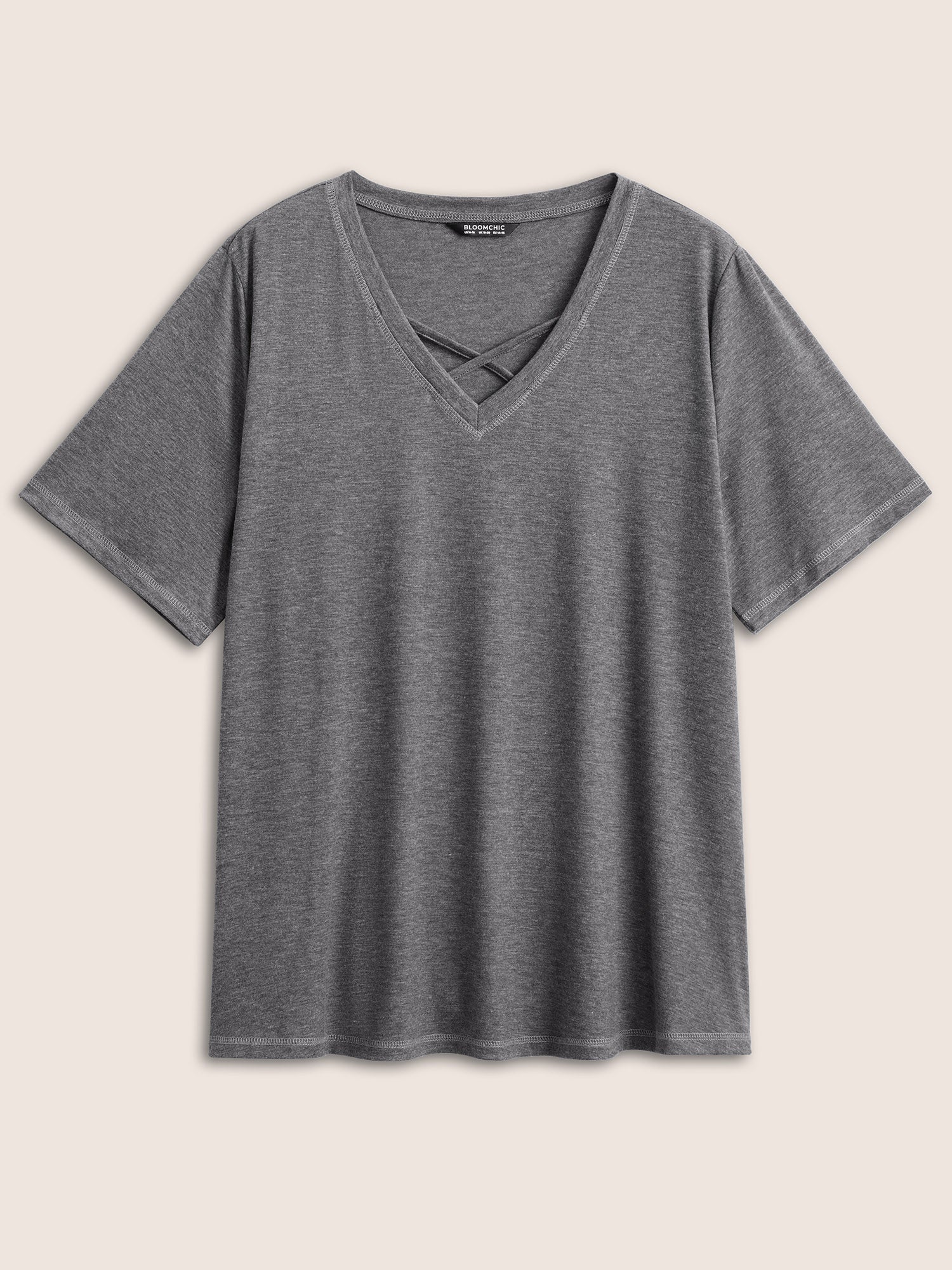 Solid Crisscross Neck Contrast Stitch T-shirt - Image 12