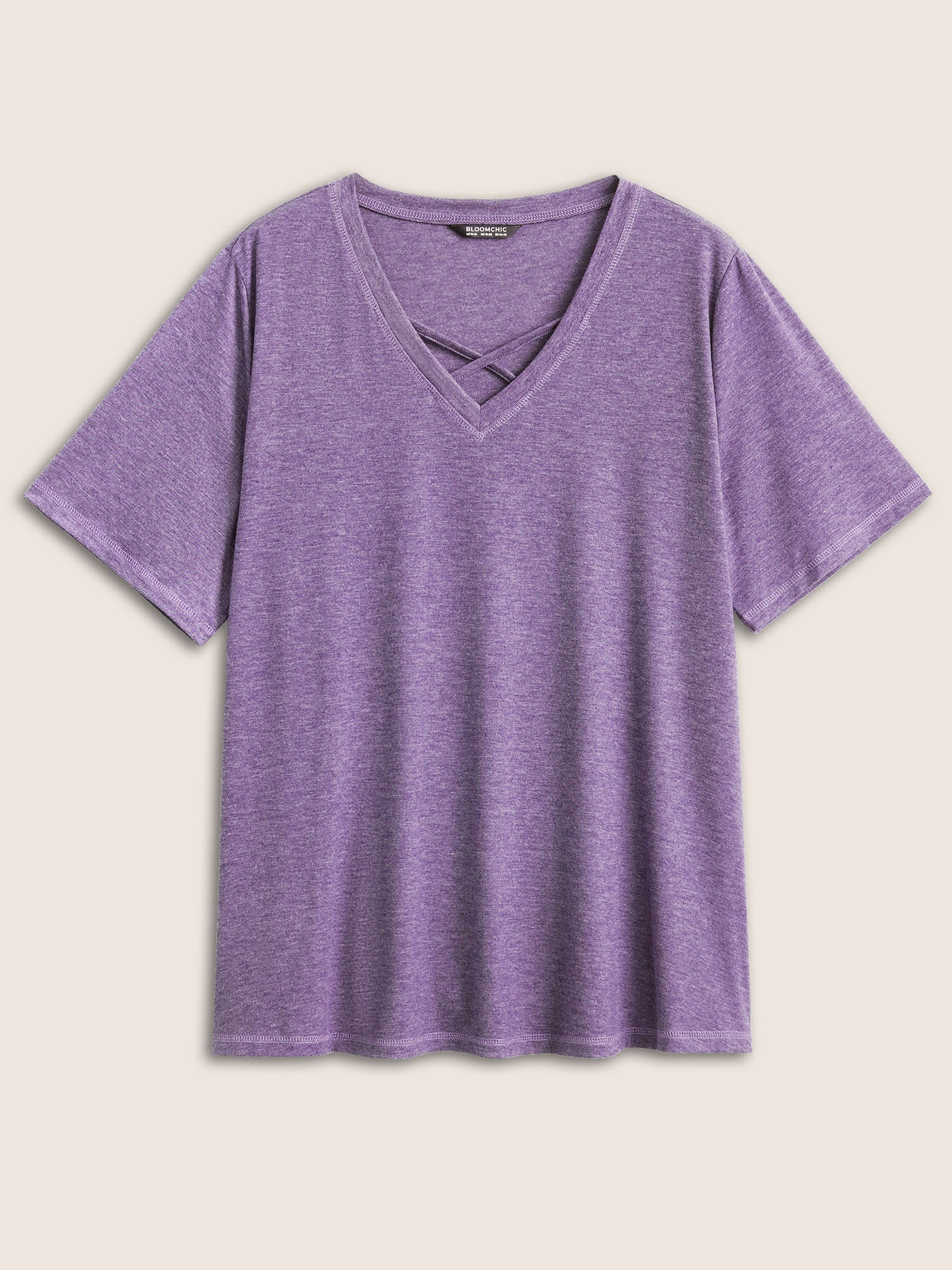 Solid Crisscross Neck Contrast Stitch T-shirt - Image 18