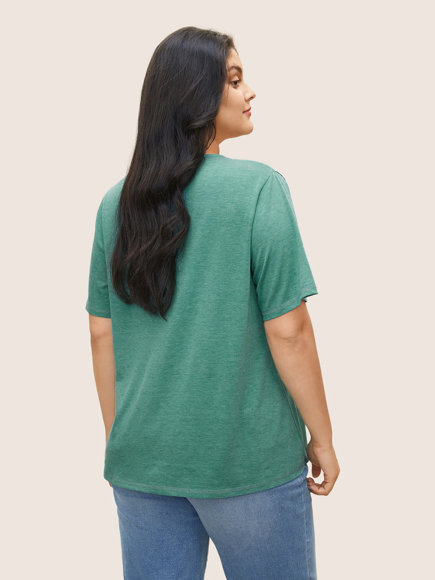 Solid Crisscross Neck Contrast Stitch T-shirt - Image 20