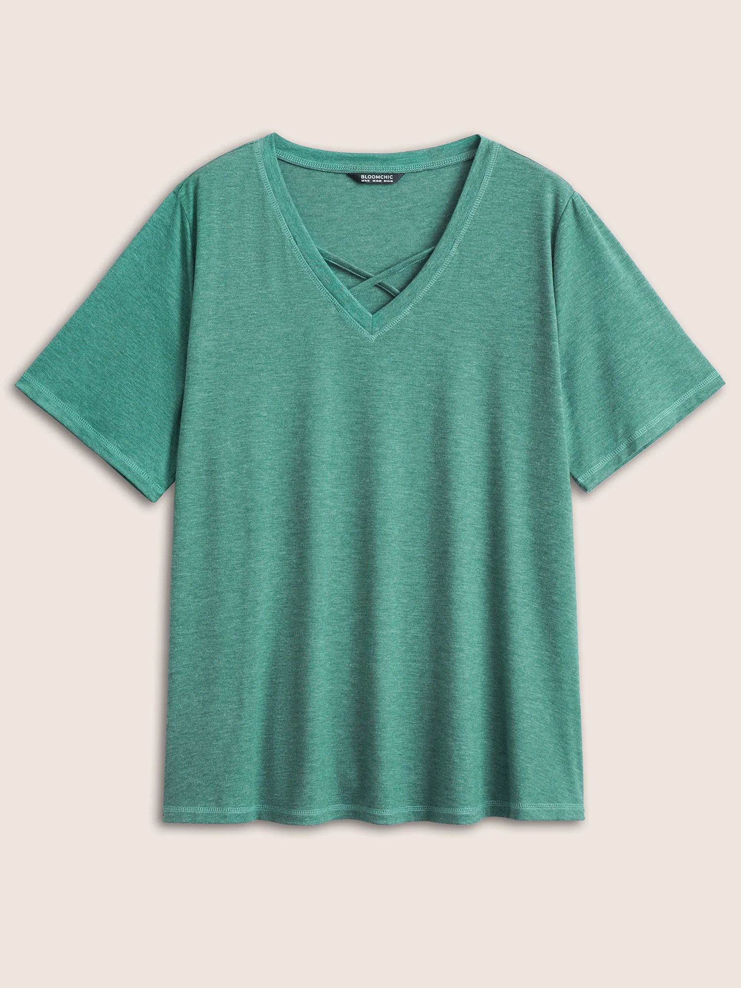 Solid Crisscross Neck Contrast Stitch T-shirt - Image 24