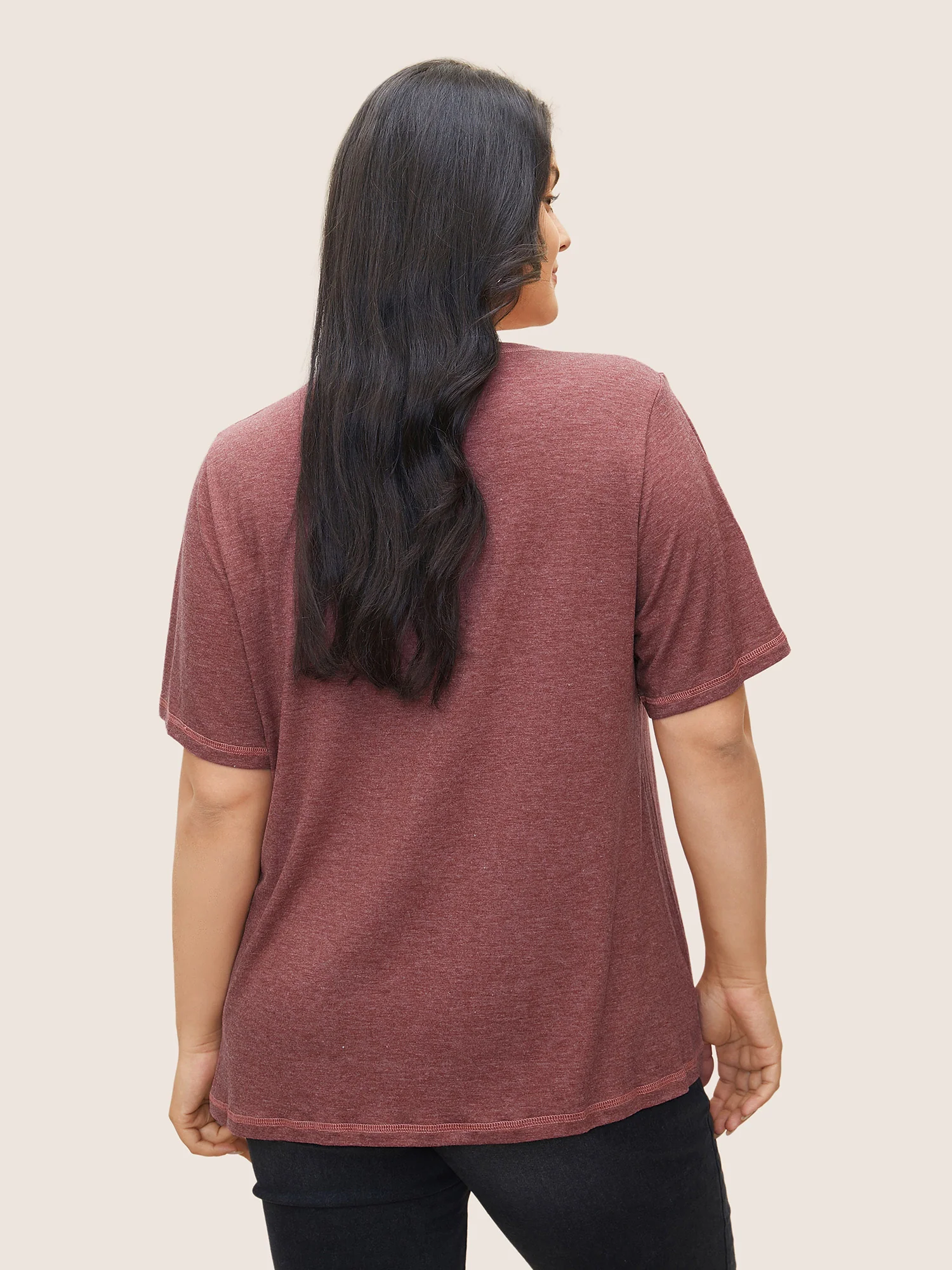 Solid Crisscross Neck Contrast Stitch T-shirt - Image 32
