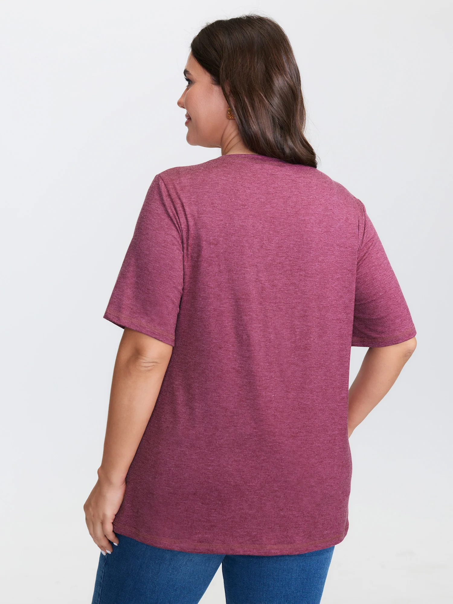 Solid Crisscross Neck Contrast Stitch T-shirt - Image 4