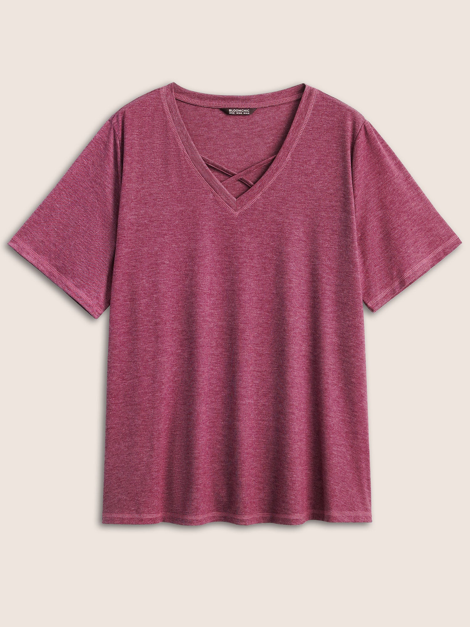 Solid Crisscross Neck Contrast Stitch T-shirt - Image 6