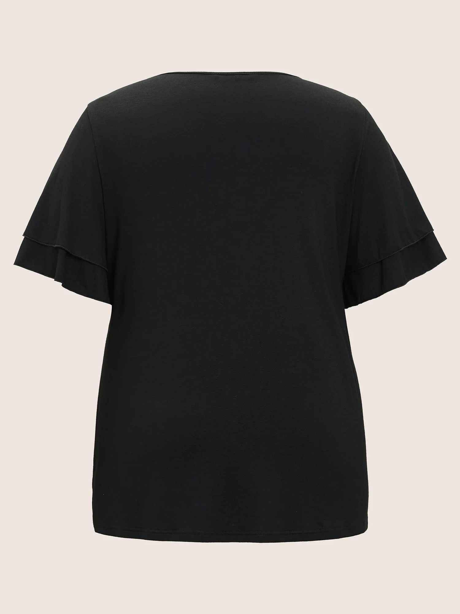 Solid Crochet Lace Ruffle Tiered Sleeve V Neck T-shirt - Image 8