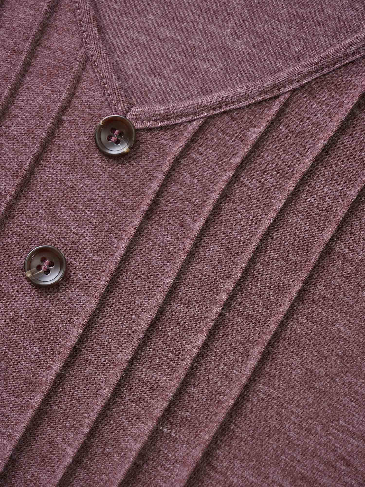 Solid Pleated Front Button Detail V Neck T-shirt - Image 12