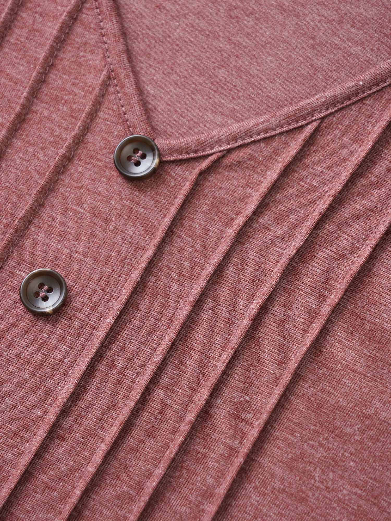 Solid Pleated Front Button Detail V Neck T-shirt - Image 19