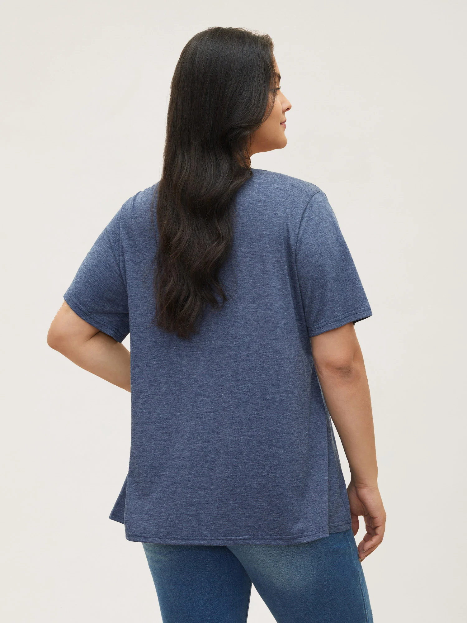 Solid Pleated Front Button Detail V Neck T-shirt - Image 23