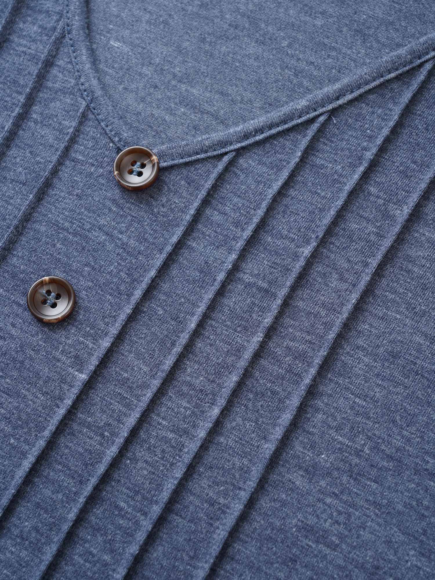 Solid Pleated Front Button Detail V Neck T-shirt - Image 26