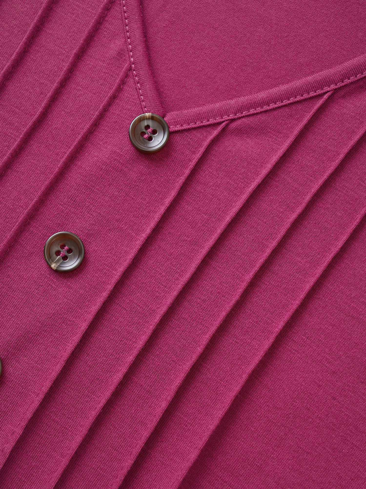 Solid Pleated Front Button Detail V Neck T-shirt - Image 5