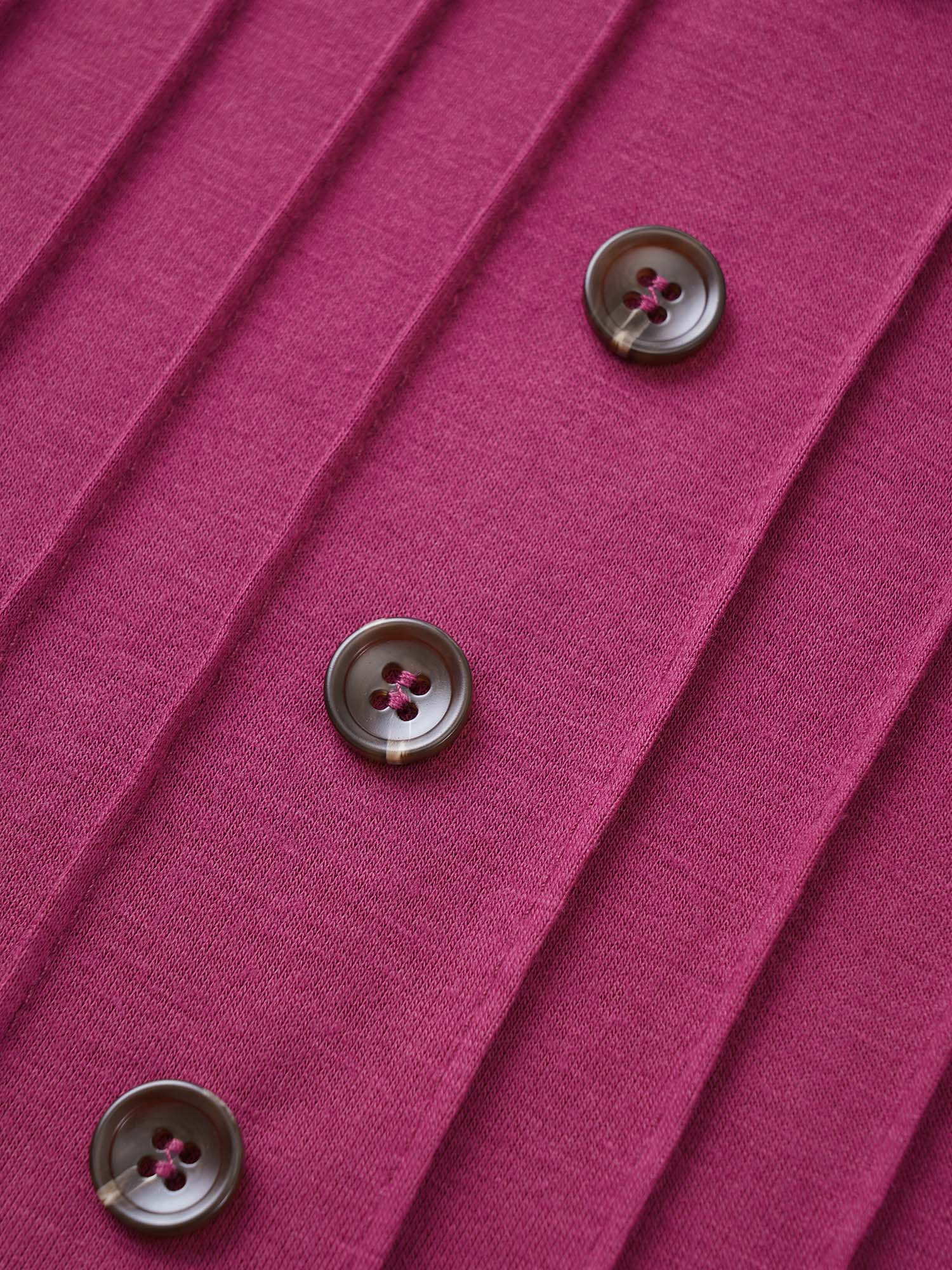 Solid Pleated Front Button Detail V Neck T-shirt - Image 6