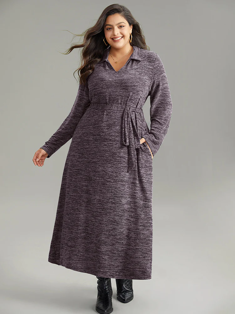 Solid Pocket Elastic Waist Ties Split Hem Dress - Image 11