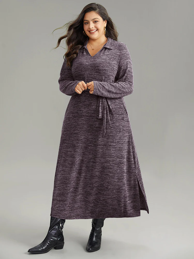 Solid Pocket Elastic Waist Ties Split Hem Dress - Image 13