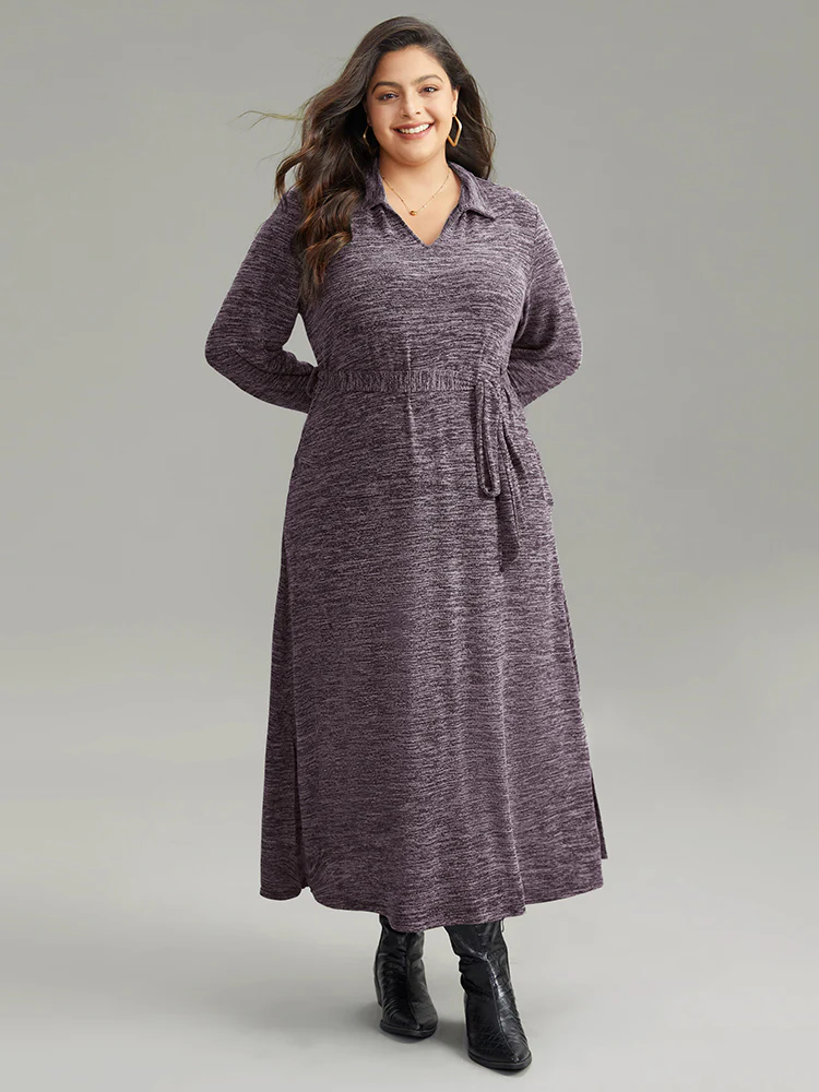 Solid Pocket Elastic Waist Ties Split Hem Dress - Image 14