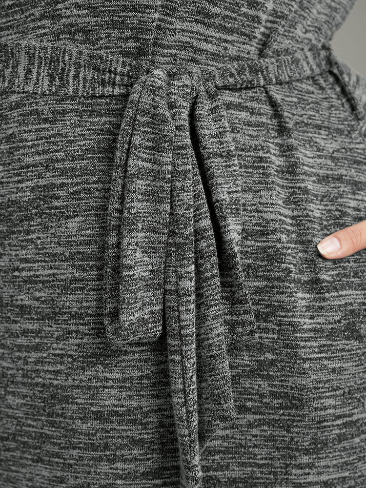 Solid Pocket Elastic Waist Ties Split Hem Dress - Image 6