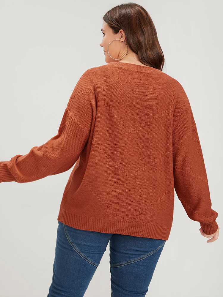 Solid Pointelle Knit Pearls Beaded Knit Top - Image 5