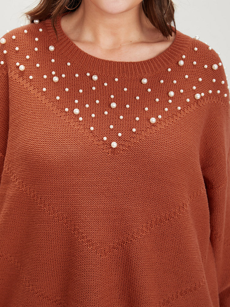Solid Pointelle Knit Pearls Beaded Knit Top - Image 6
