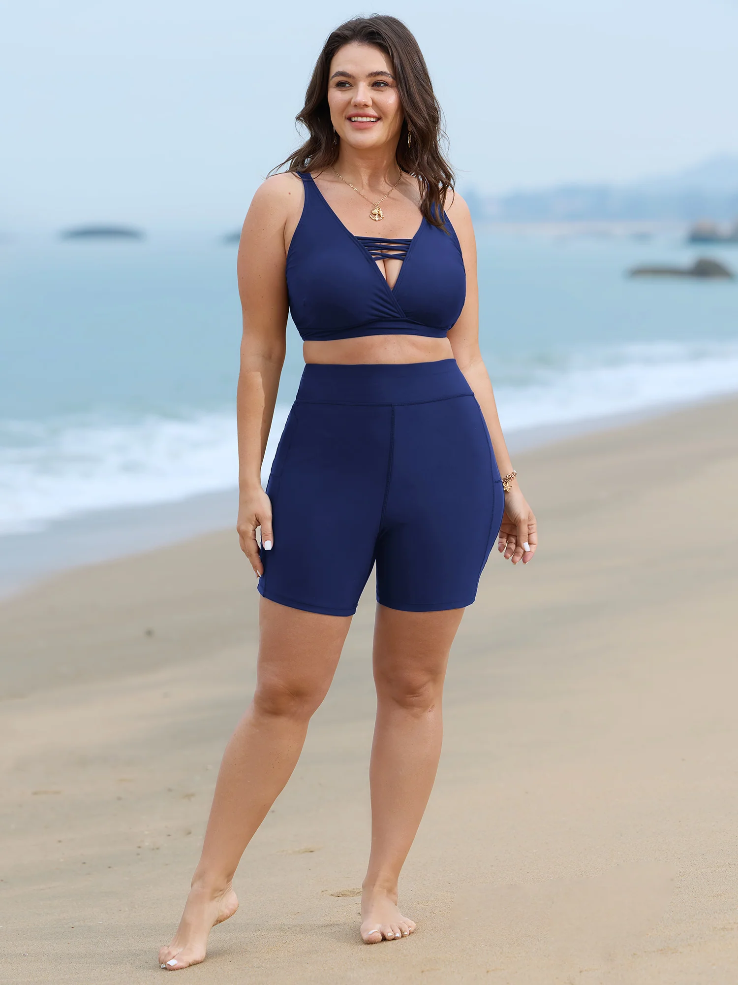 Solid Wideband Waist Swim Shorts - Image 7