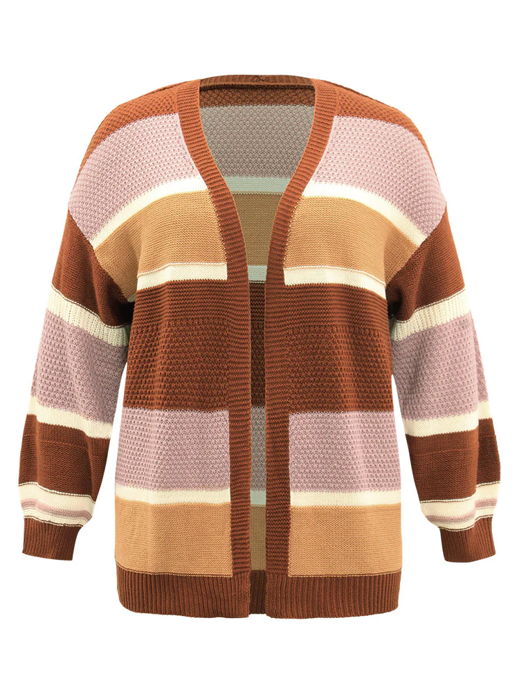 Striped Contrast Elastic Cuffs Cardigan - Image 10