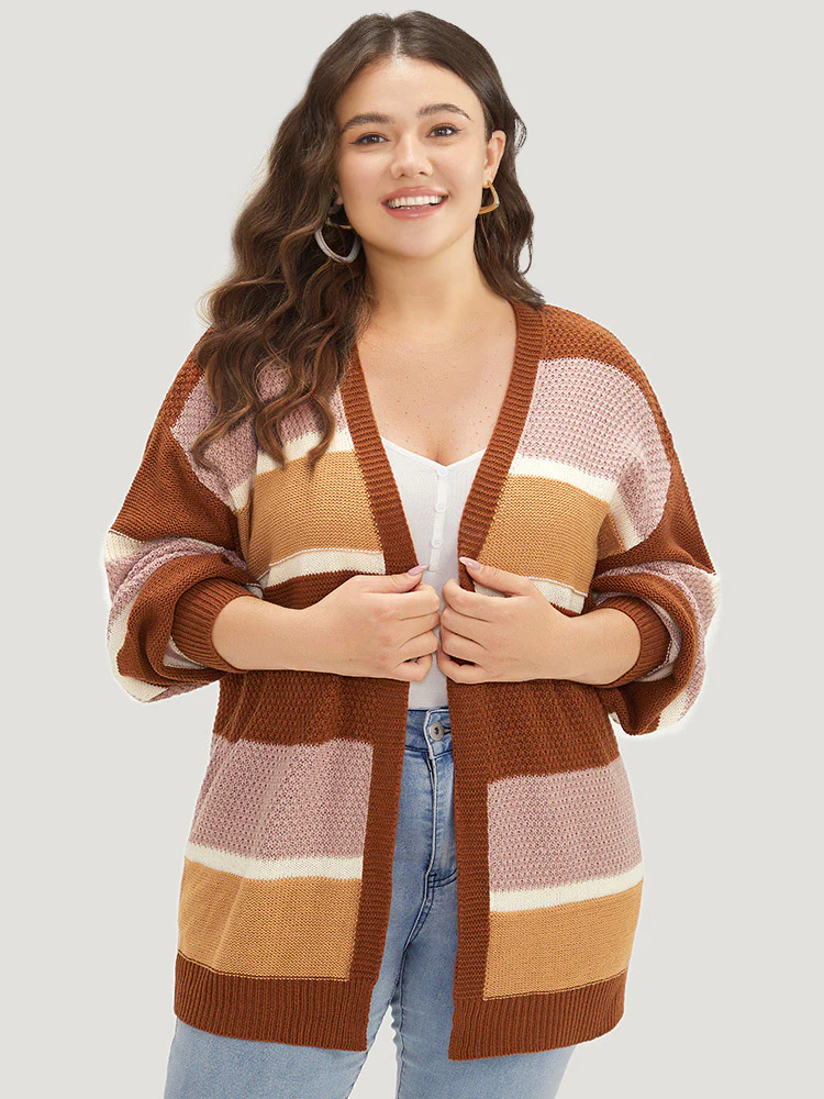 Striped Contrast Elastic Cuffs Cardigan - Image 3