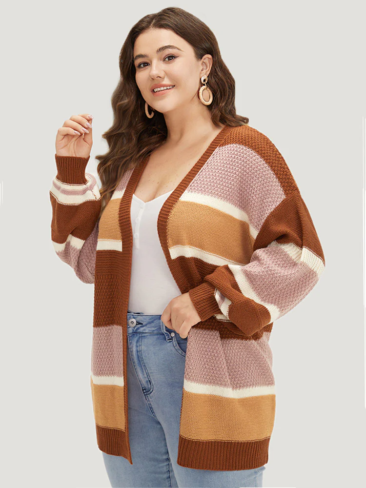 Striped Contrast Elastic Cuffs Cardigan - Image 4