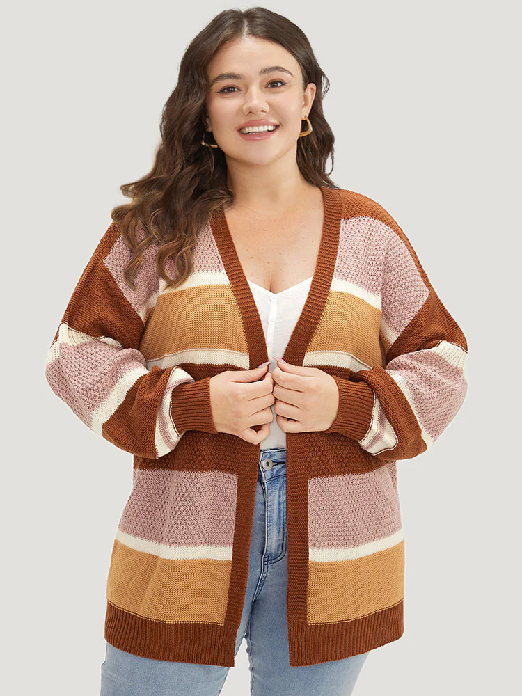 Striped Contrast Elastic Cuffs Cardigan - Image 5
